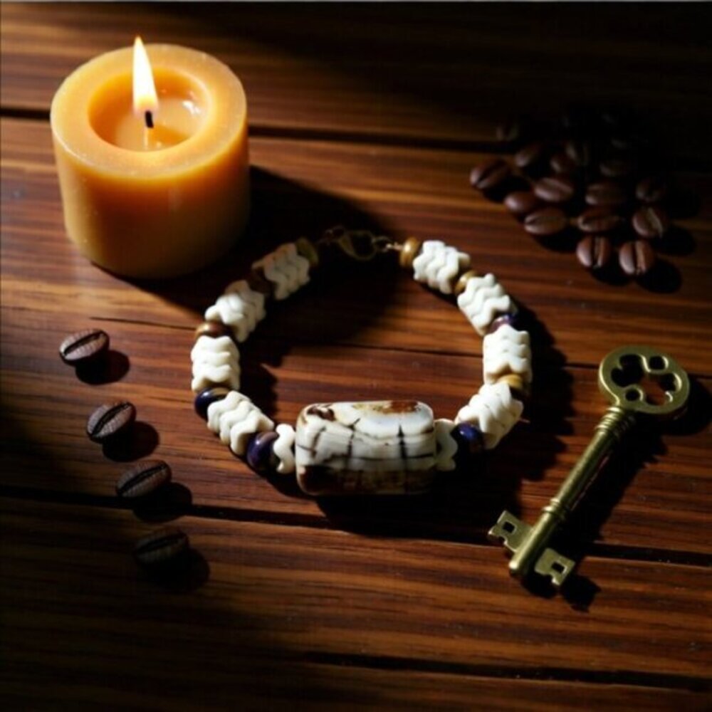 Coffee + Cream! Fire Agates! Big + Chunky OOAK Bracelet - Rustic Rugged Calm